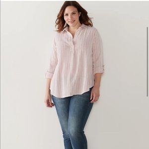 Plus size Sonoma Textured Striped Roll-Tab Shirt Pink 1X